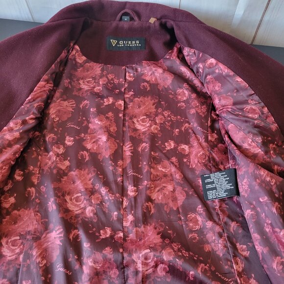 Guess Wool Women’s M, Maroon w/Gold Zippers Jacket, Moto Jacket, Full Zip & Full - Picture 10 of 13